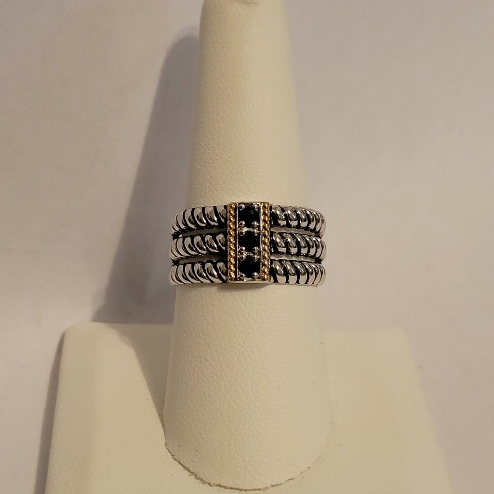 **SOLD**Sterling Silver w/14k Y Gold & 3 Sapphires sz 7.5 NEW w/Gift Box